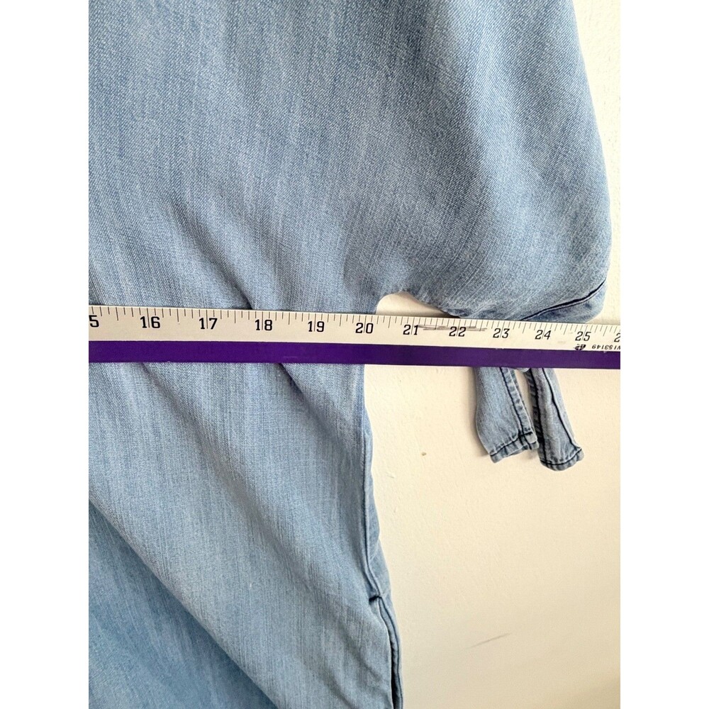 Blue Rain Chambray Tunic Dress Medium Blue Tencel Embroidered V-Neck Pockets Boh - Picture 11 of 11